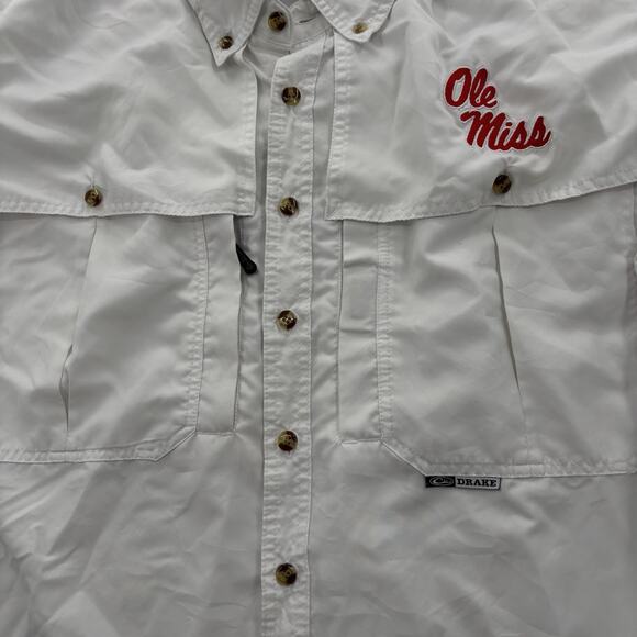 Drake Shirt Mens XL White Ole Miss Seersucker Vented Button Up Waterfowl - Picture 3 of 6